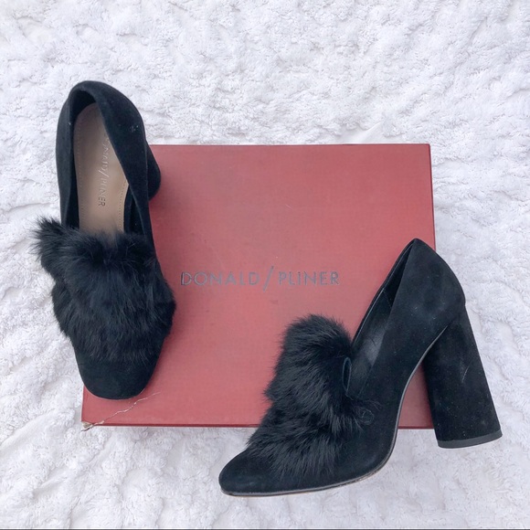 Donald J. Pliner Shoes - Donald J Pliner Black Suede Fur Trim Loafer Mule